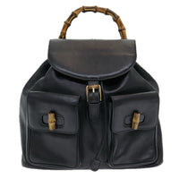 Gucci Vintage Bamboo Backpack Leather Black Leather Backpack Bag (Authentic Pre-Loved)