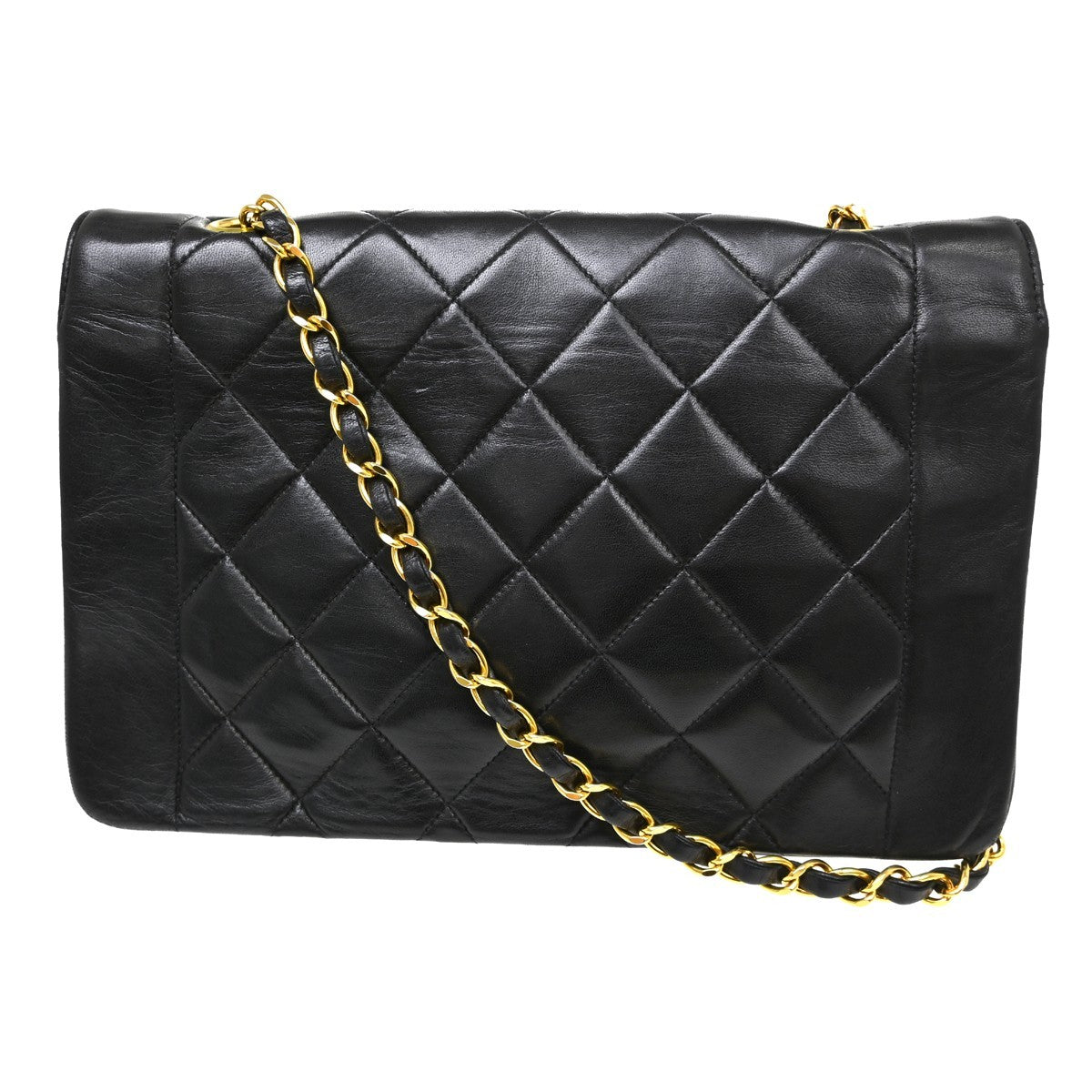Chanel Vintage Diana Flap Bag Quilted Lambskin Black Leather Handbag (Pre-Loved)