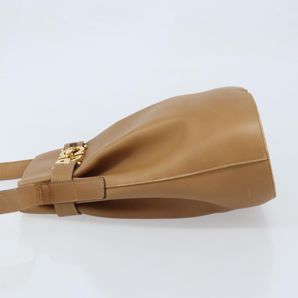 Salvatore Ferragamo Gancini Shoulder Bag Leather Beige Leather Shoulder Bag Bag (Pre-Loved)