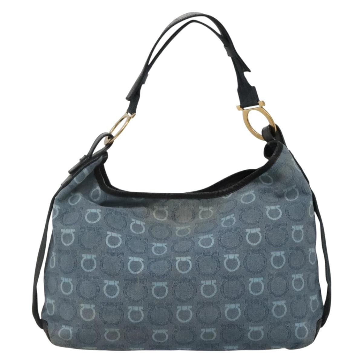 Salvatore Ferragamo Gancini Shoulder Bag Canvas Blue Canvas Shoulder Bag Bag (Pre-Loved)
