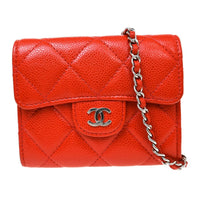 Chanel Vintage Cc Mini Chain Shoulder Bag Leather Red Calfskin Crossbody Bag Bag (Pre-Loved)