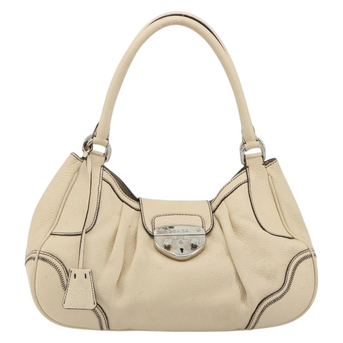 Prada Vintage Handbag Leather White Leather Handbag (Pre-Loved)