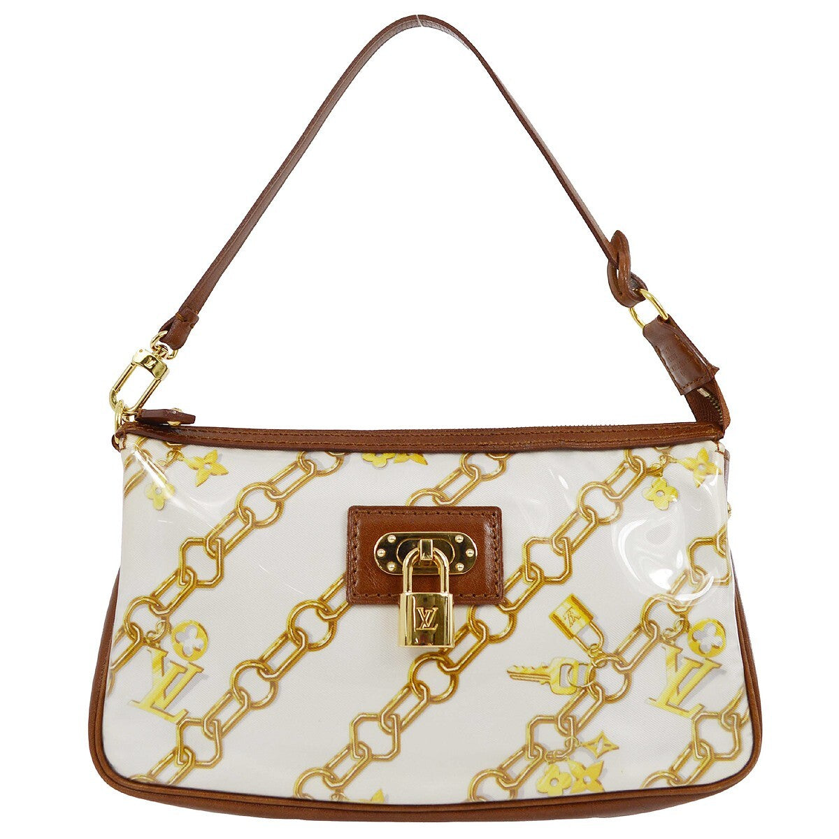 Louis Vuitton Charms Pochette Pvc Over Printed Silk Brown Leather Clutche & Pouche Bag (Authentic Pre-Loved)