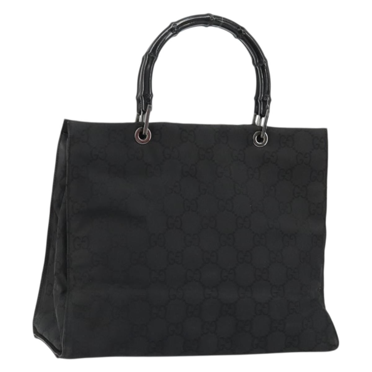 Gucci Vintage Bamboo Handle Tote Gg Canvas Black Canvas Tote Bag Bag (Pre-Loved)