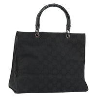 Gucci Vintage Bamboo Handle Tote Gg Canvas Black Canvas Tote Bag Bag (Pre-Loved)