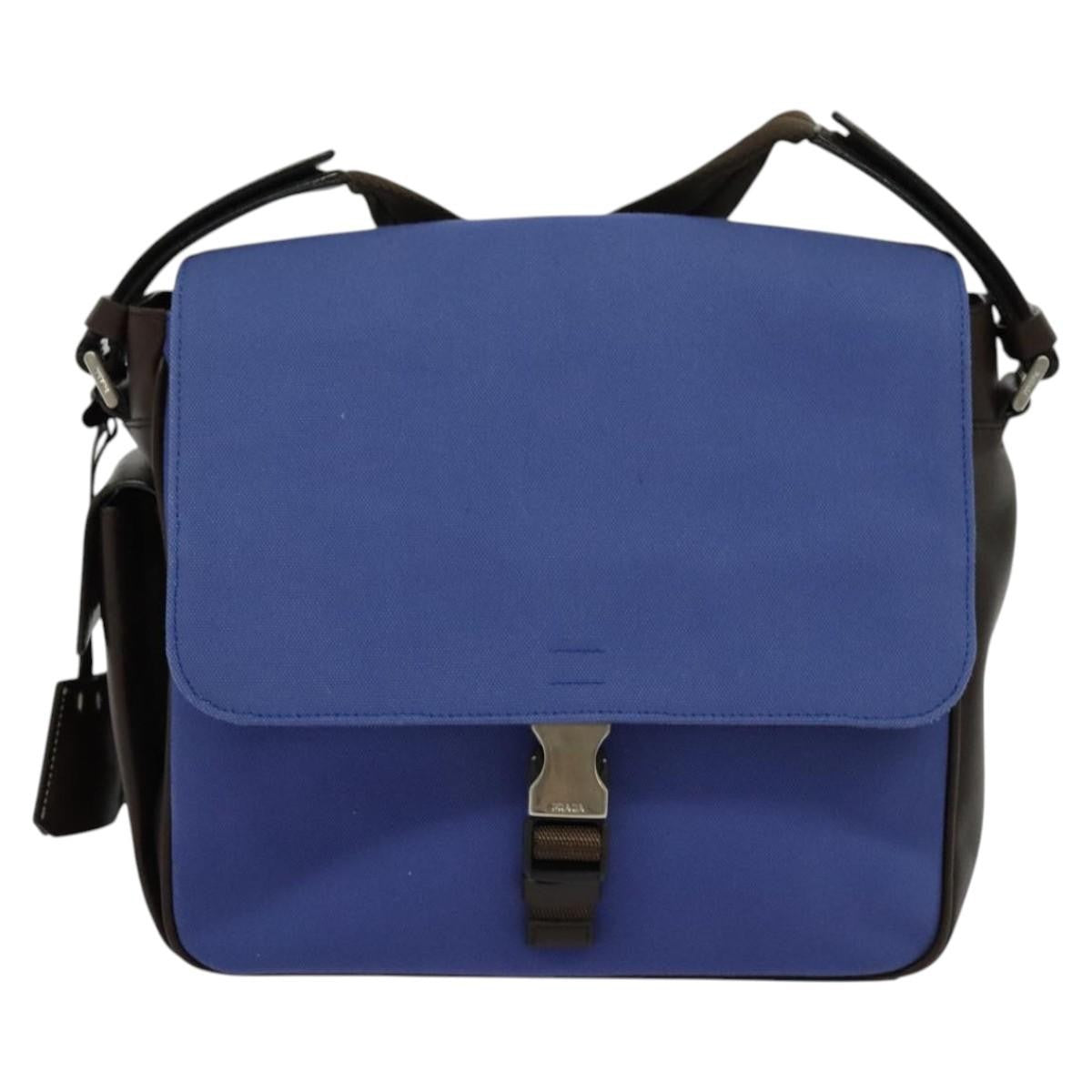 Prada Impunturato Buckle Flap Messenger Bag Canvas Blue Canvas Shoulder Bag Bag (Authentic Pre-Loved)