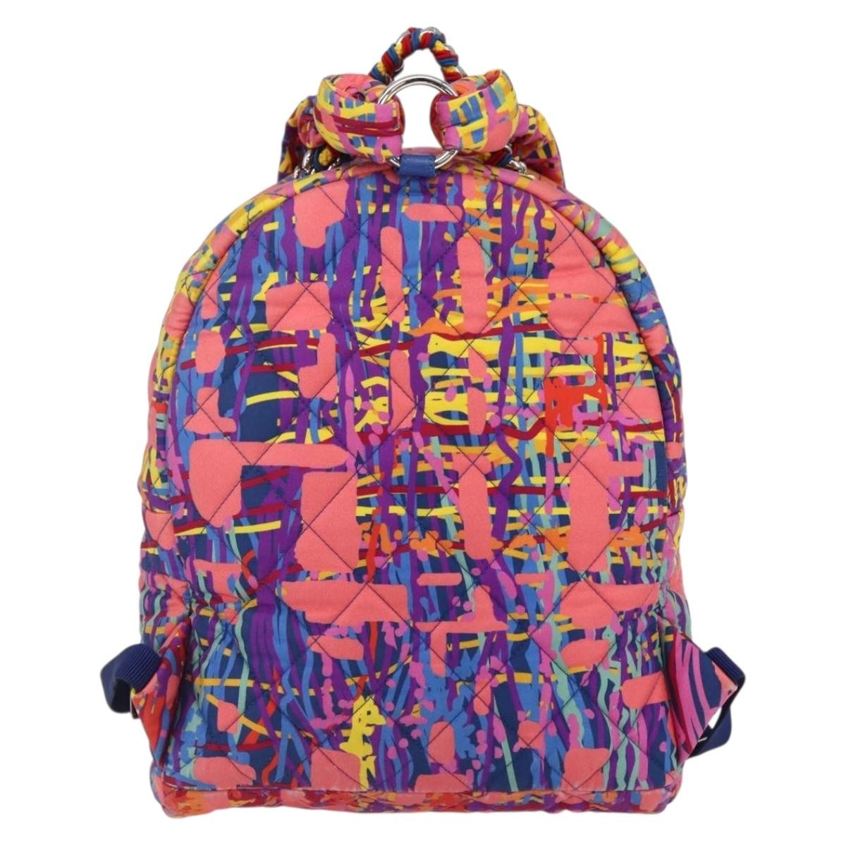 Chanel Cc Pocket Backpack Quilted Printed Foulard Multicolour Nylon Backpack Bag (Authentic Pre-Loved)