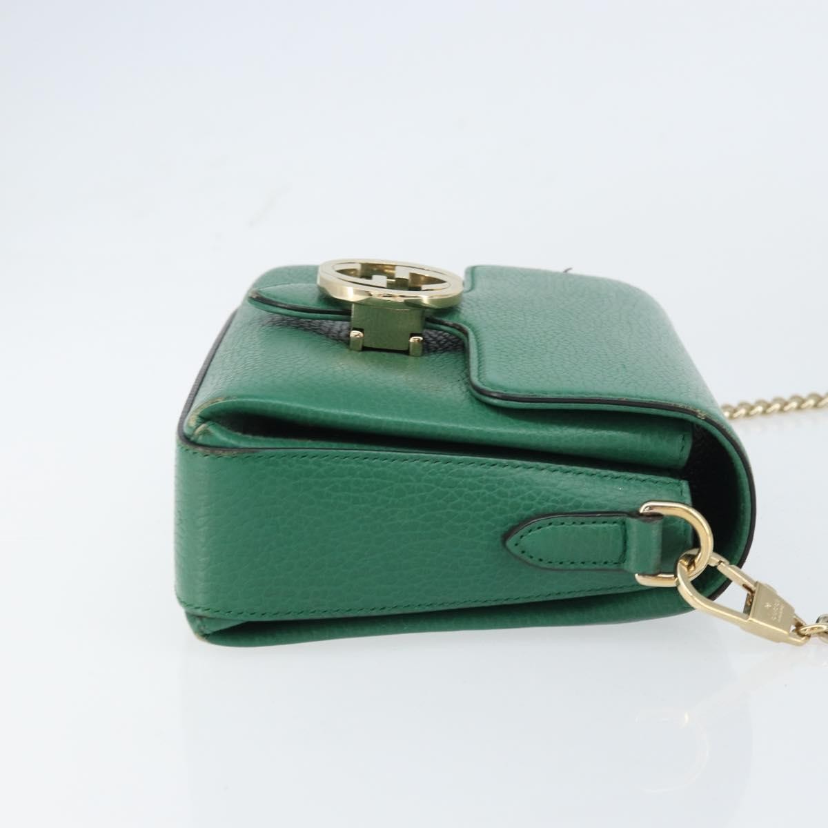 Gucci Interlocking Chain Crossbody Bag Leather Green Leather Shoulder Bag Bag (Authentic Pre-Loved)