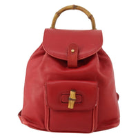 Gucci Vintage Bamboo Backpack Leather Red Leather Backpack Bag (Authentic Pre-Loved)