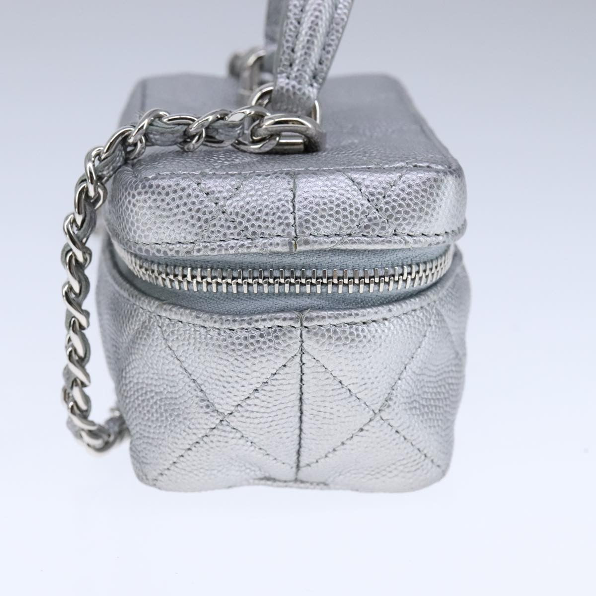 Chanel Classic Vanity Case With Chain Quilted Caviar Silver Leather Shoulder Bag Bag (Pre-Loved)