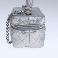 Chanel Classic Vanity Case With Chain Quilted Caviar Silver Leather Shoulder Bag Bag (Pre-Loved)