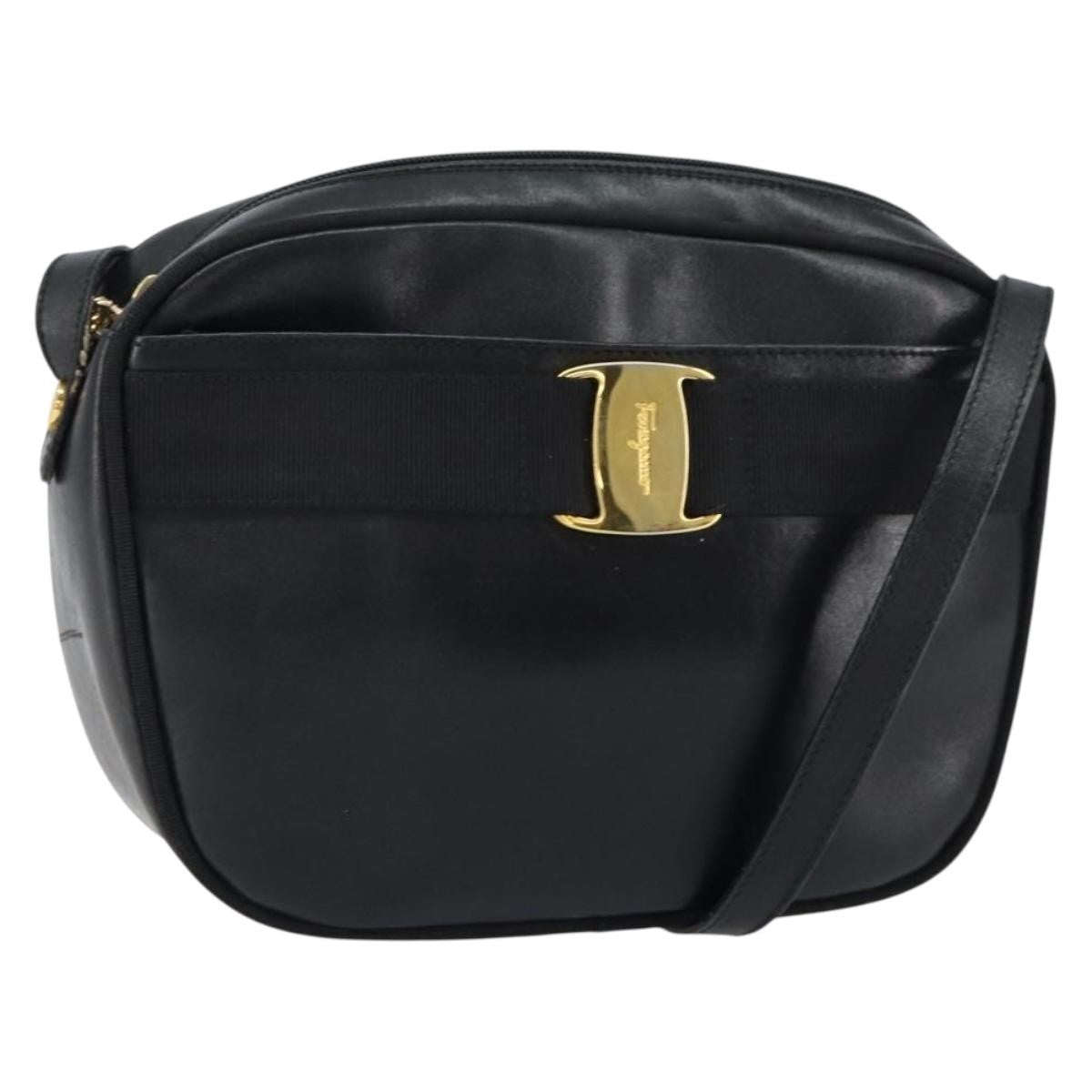 Salvatore Ferragamo Vala Shoulder Bag Leather Black Leather Shoulder Bag Bag (Authentic Pre-Loved)