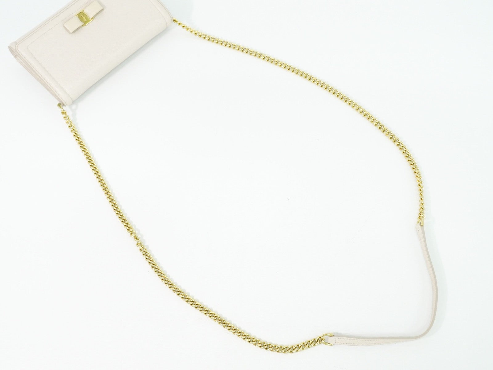Salvatore Ferragamo Vara Bow Chain Flap Bag Leather Beige Leather Shoulder Bag Bag (Authentic Pre-Loved)