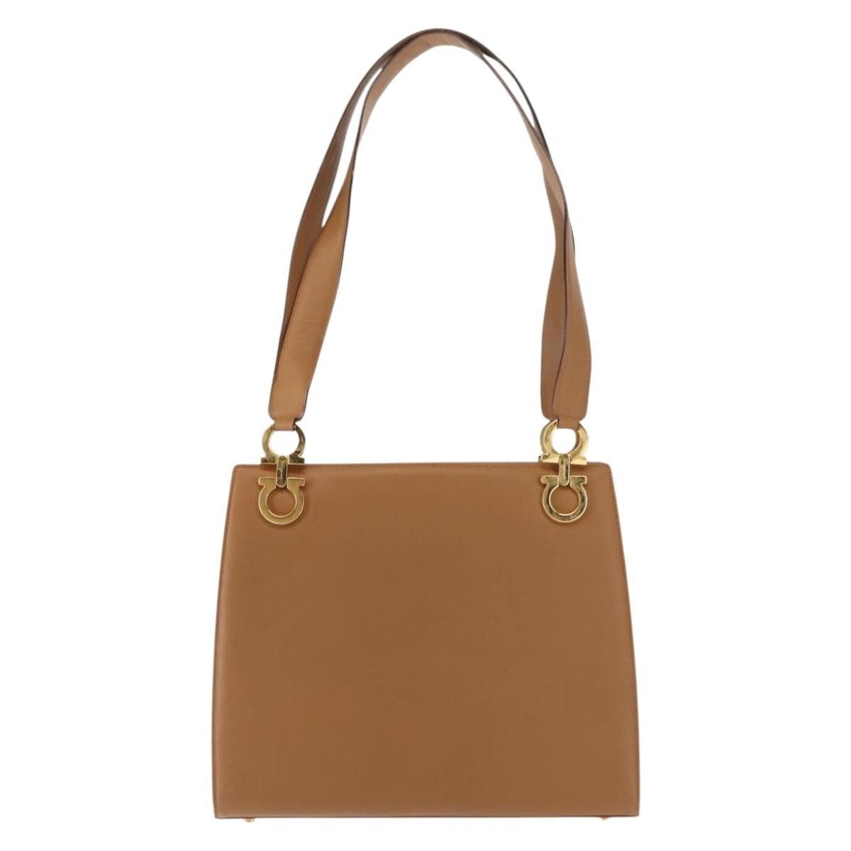 Salvatore Ferragamo Gancini Shoulder Bag Leather Beige Leather Shoulder Bag Bag (Authentic Pre-Loved)