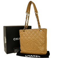 Chanel Petite Shopping Tote Quilted Caviar Beige Leather Shoulder Bag Bag (Pre-Loved)
