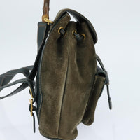 Gucci Vintage Bamboo Backpack Suede Khaki Suede Backpack Bag (Authentic Pre-Loved)
