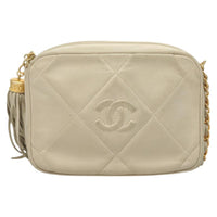 Chanel Vintage Diamond Cc Camera Bag Quilted Lambskin Beige Leather Shoulder Bag Bag (Authentic Pre-Loved)