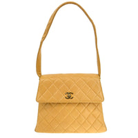 Chanel Vintage Cc Square Flap Shoulder Bag Quilted Lambskin Beige Leather Shoulder Bag Bag (Authentic Pre-Loved)