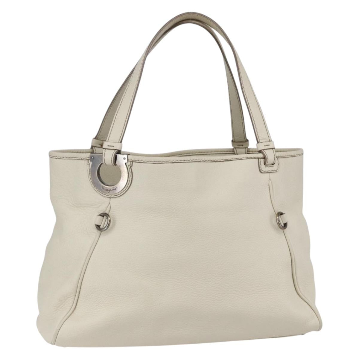 Salvatore Ferragamo Vintage Tote Bag Leather White Leather Tote Bag Bag (Authentic Pre-Loved)