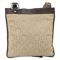 Salvatore Ferragamo Gancini Shoulder Bag Canvas Beige Canvas Shoulder Bag Bag (Authentic Pre-Loved)