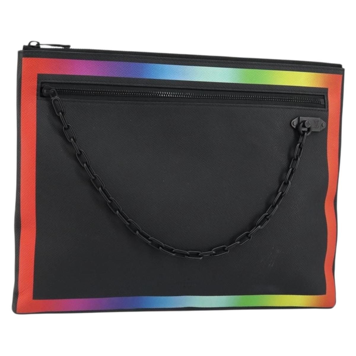 Louis Vuitton Pochette A4 Rainbow Taiga Leather Black Leather Clutche & Pouche Bag (Pre-Loved)