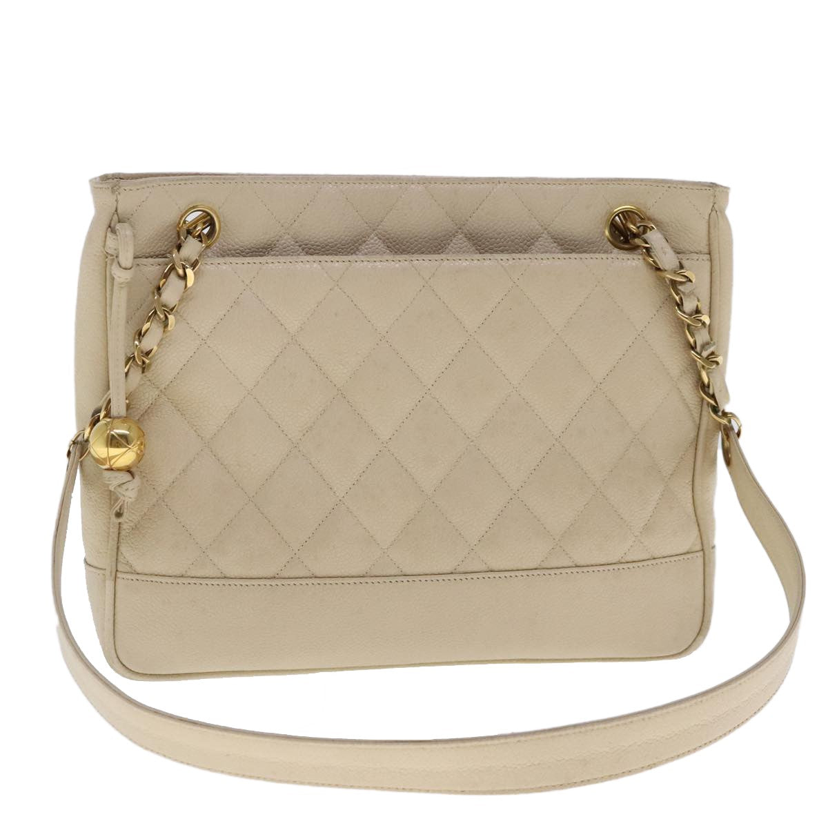 Chanel Vintage Slit Pocket Shoulder Bag Quilted Caviar Beige Leather Shoulder Bag Bag (Authentic Pre-Loved)
