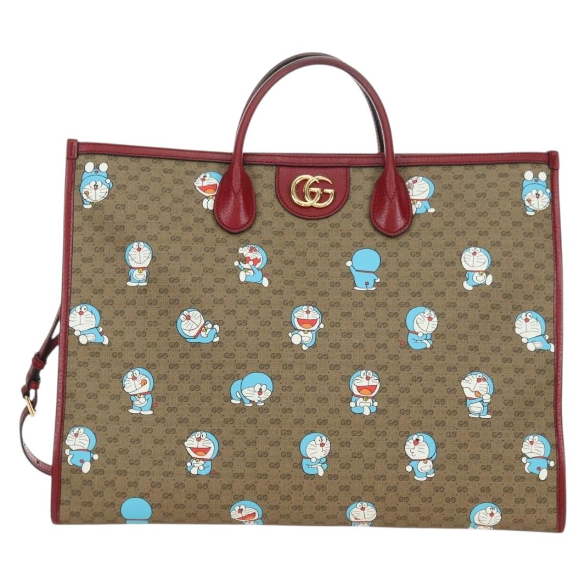 Gucci Doraemon Tote Printed Mini Gg Coated Canvas Beige Canvas Tote Bag Bag (Pre-Loved)