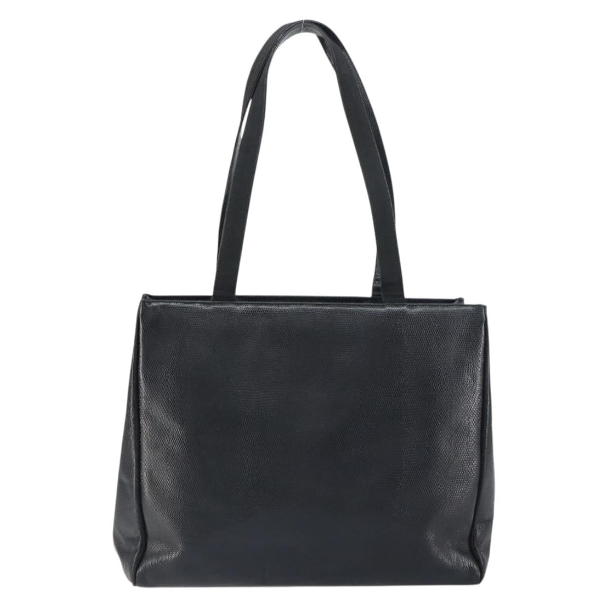 Salvatore Ferragamo Vintage Vara Bow Tote Lizard Embossed Leather Black Leather Tote Bag Bag (Authentic Pre-Loved)