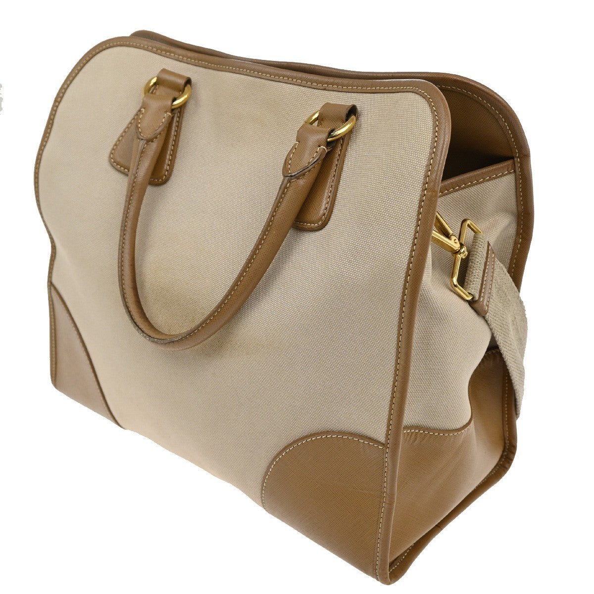 Prada Convertible Tote Canvas And Saffiano Leather Beige Canvas Tote Bag Bag (Authentic Pre-Loved)