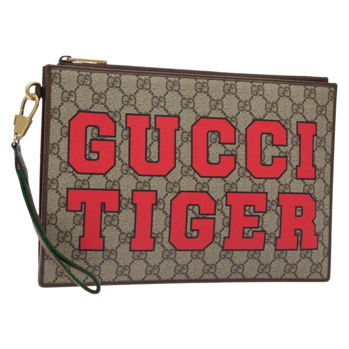 Gucci Vintage Web Sherry Line Handbag Canvas Beige Pvc Clutche & Pouche Bag (Authentic Pre-Loved)
