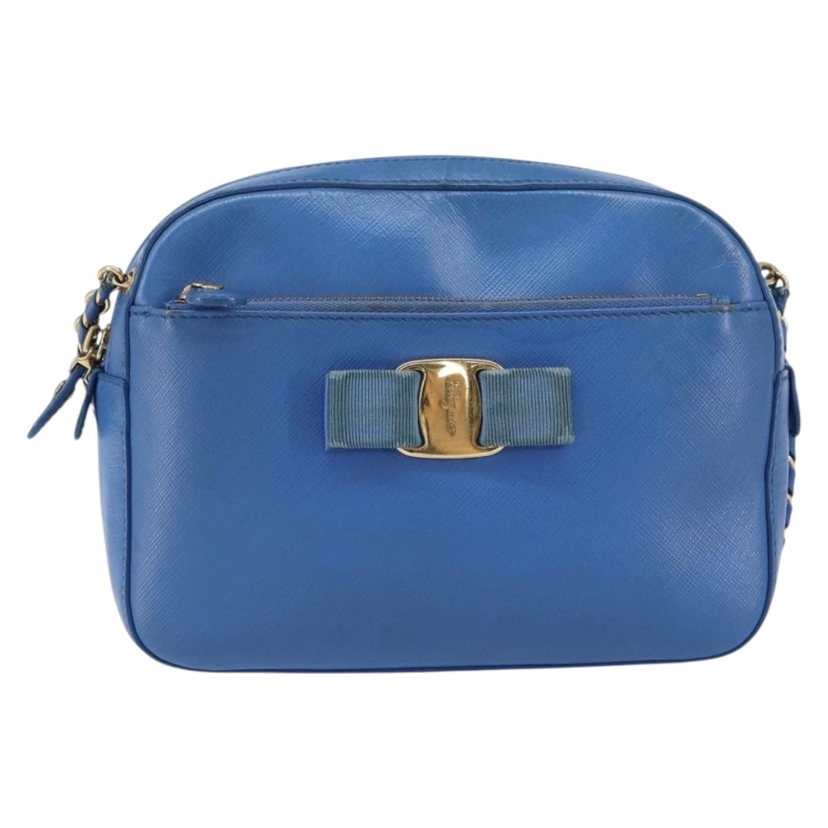 Salvatore Ferragamo Vala Chain Shoulder Bag Leather Blue Leather Shoulder Bag Bag (Authentic Pre-Loved)