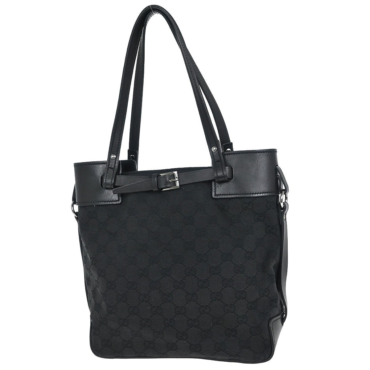 Gucci Belted Bucket Tote Gg Canvas With Leather Black Canvas Tote Bag Bag (Authentic Pre-Loved)