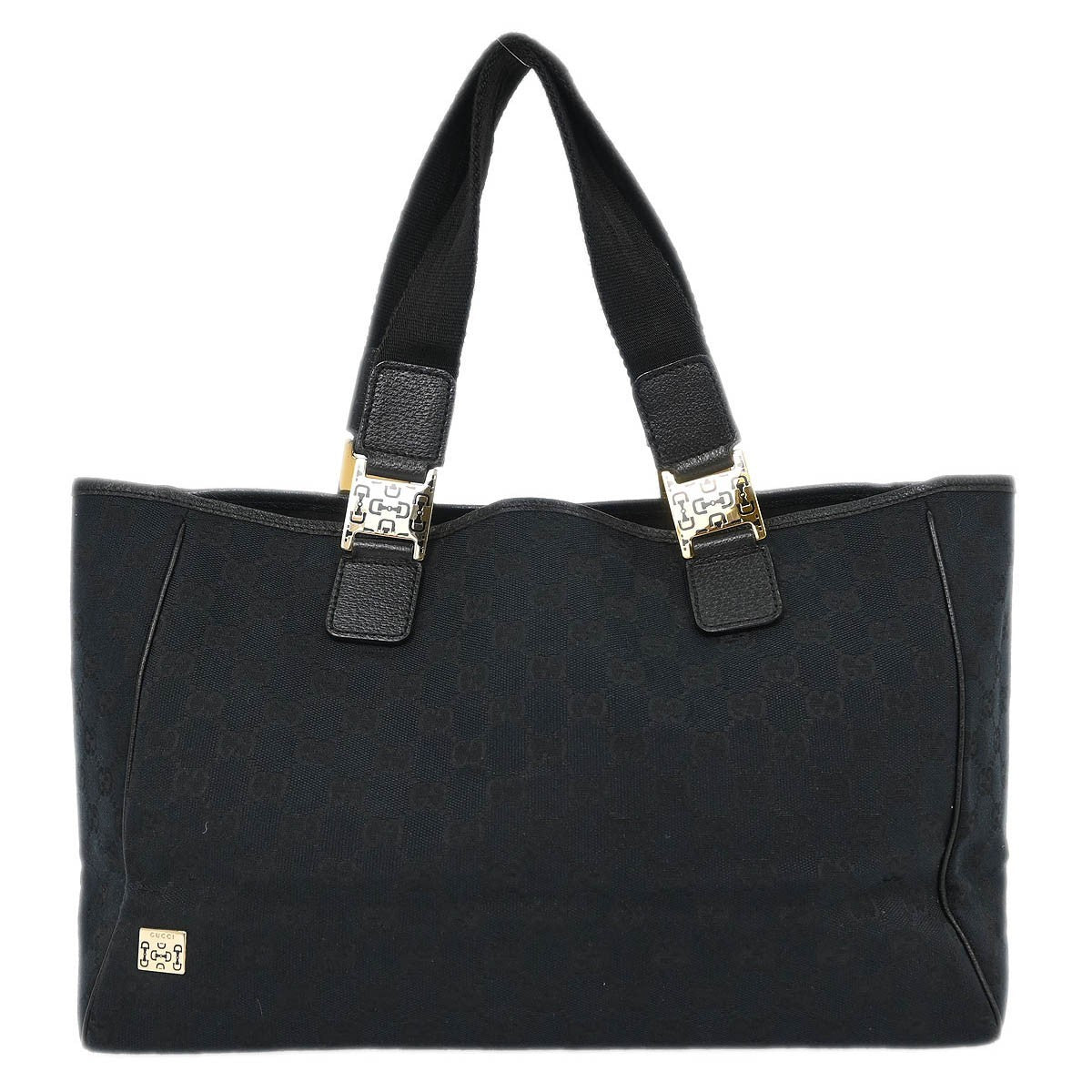 Gucci Web Handle Buckle Tote Gg Canvas Black Canvas Tote Bag Bag (Pre-Loved)