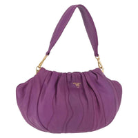 Prada Pleats Shoulder Bag Cervo Leather Purple Leather Handbag (Pre-Loved)