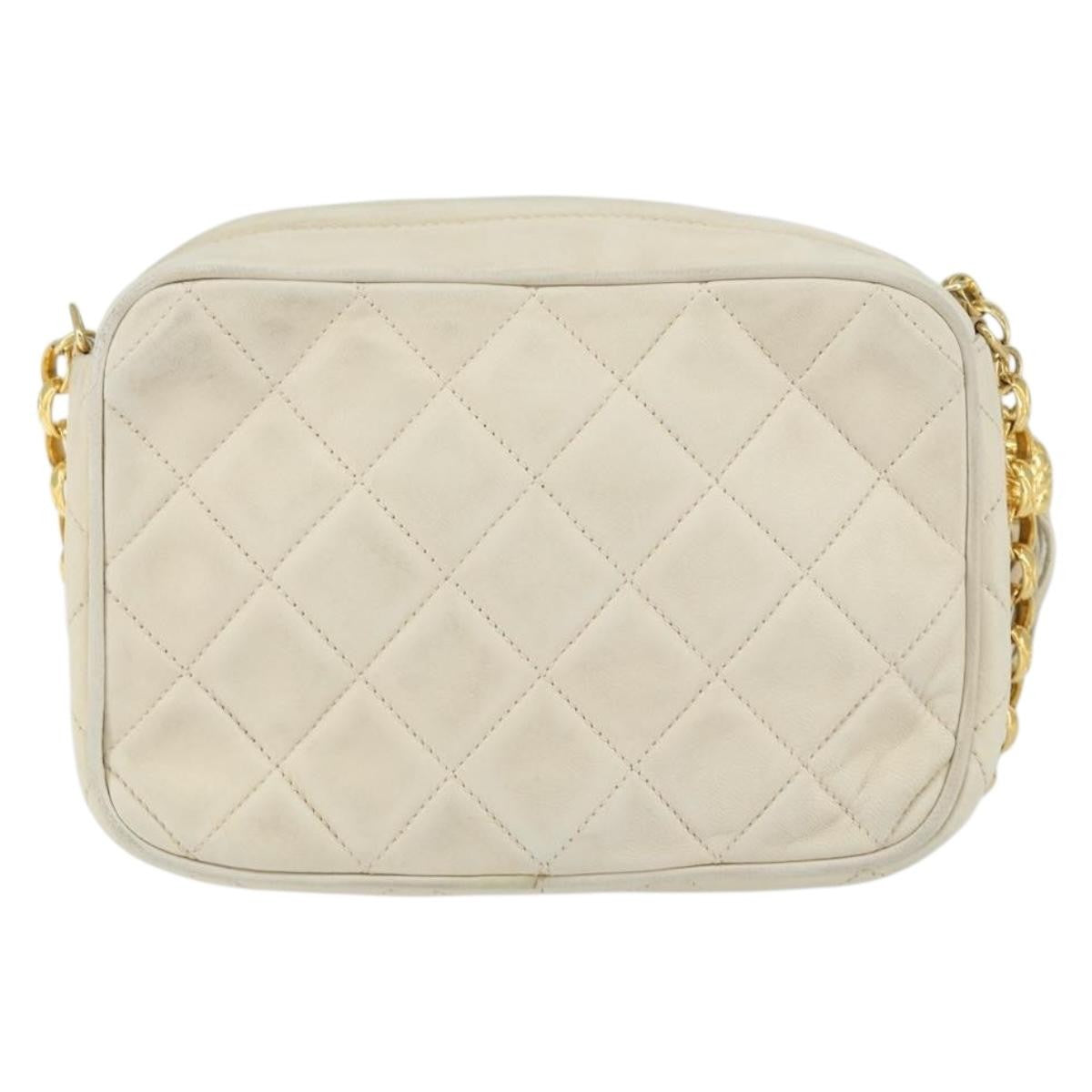 Chanel Vintage Front Pocket Camera Bag Quilted Lambskin Beige Leather Shoulder Bag Bag (Authentic Pre-Loved)