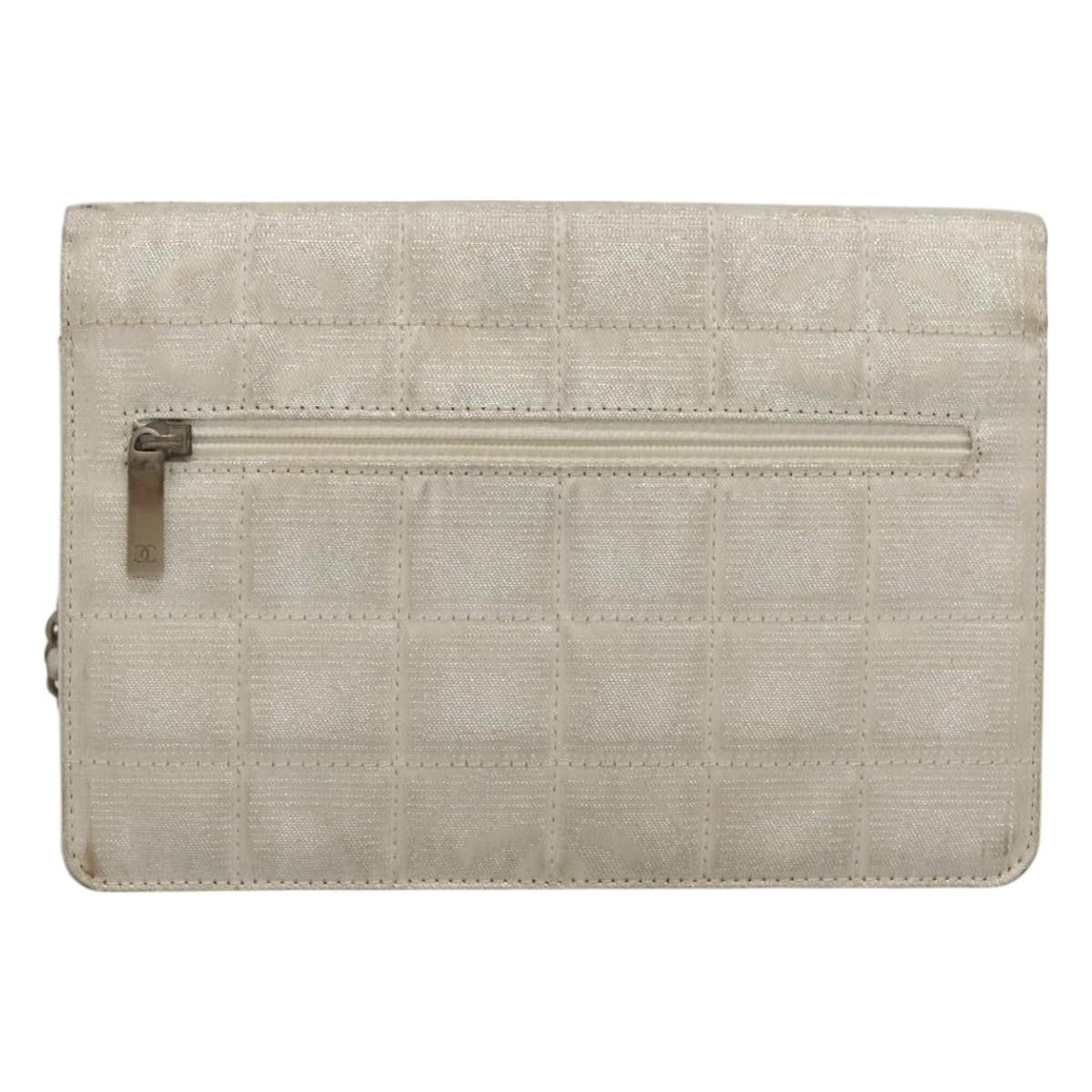Chanel Travel Line Wallet On Chain Quilted Nylon Silver Nylon Bag (Authentic Pre-Loved)