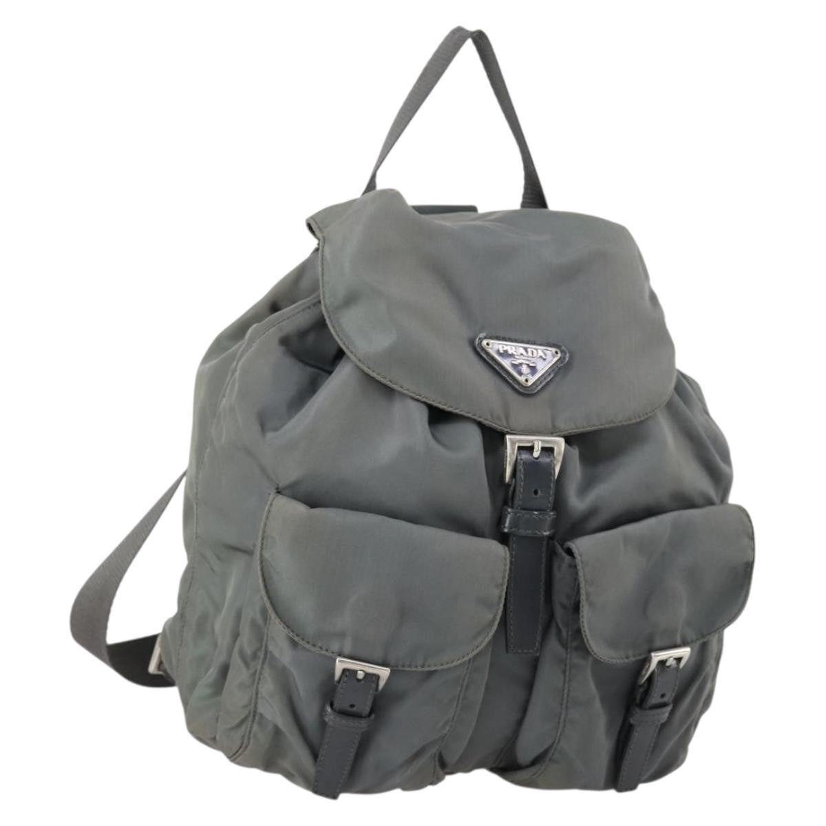 Prada Double Front Pocket Backpack Tessuto Gray Nylon Backpack Bag (Authentic Pre-Loved)