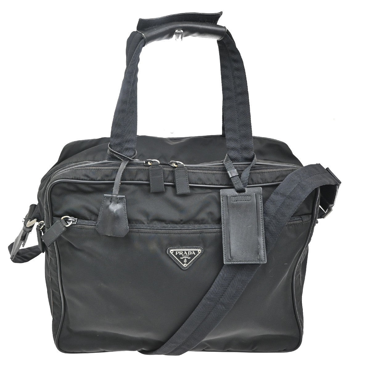 Prada Expandable Front Zip Boston Bag Tessuto Black Nylon Travel Bag Bag (Pre-Loved)