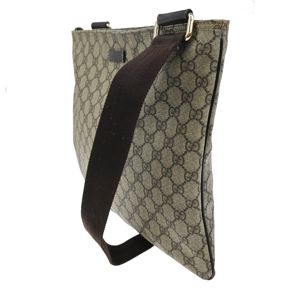 Gucci Zip Top Messenger Bag Gg Coated Canvas Brown Canvas Shoulder Bag Bag (Pre-Loved)