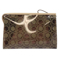 Salvatore Ferragamo Gancini Pouch Canvas Brown Vinyl Clutche & Pouche Bag (Authentic Pre-Loved)