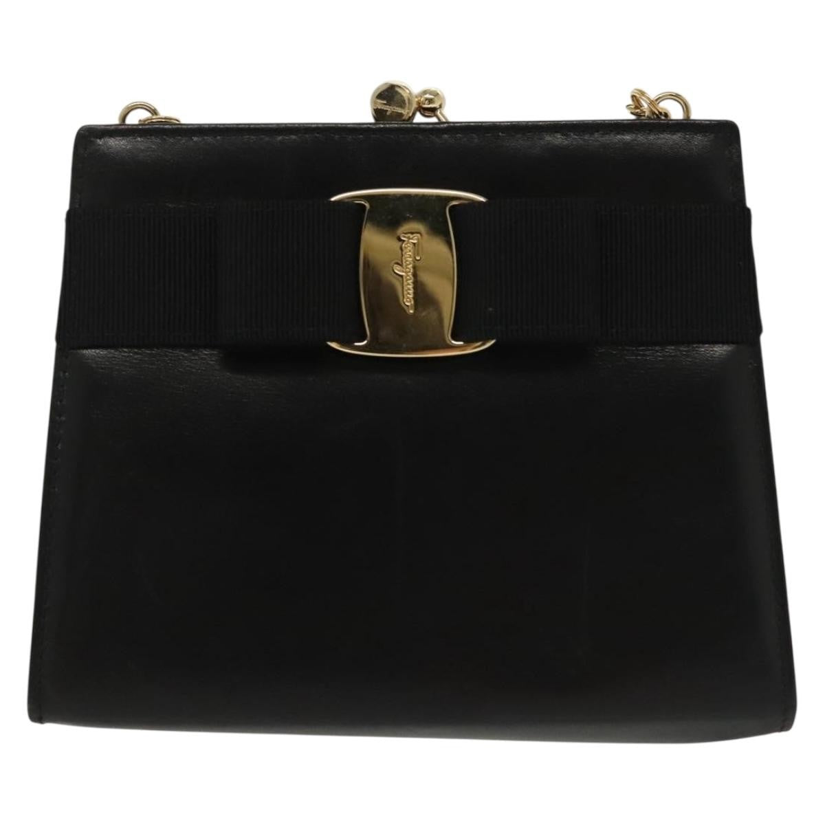 Salvatore Ferragamo Vala Shoulder Bag Leather Black Leather Shoulder Bag Bag (Pre-Loved)