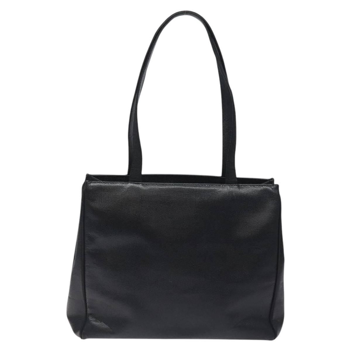 Salvatore Ferragamo Vintage Vara Bow Tote Lizard Embossed Leather Black Leather Tote Bag Bag (Authentic Pre-Loved)