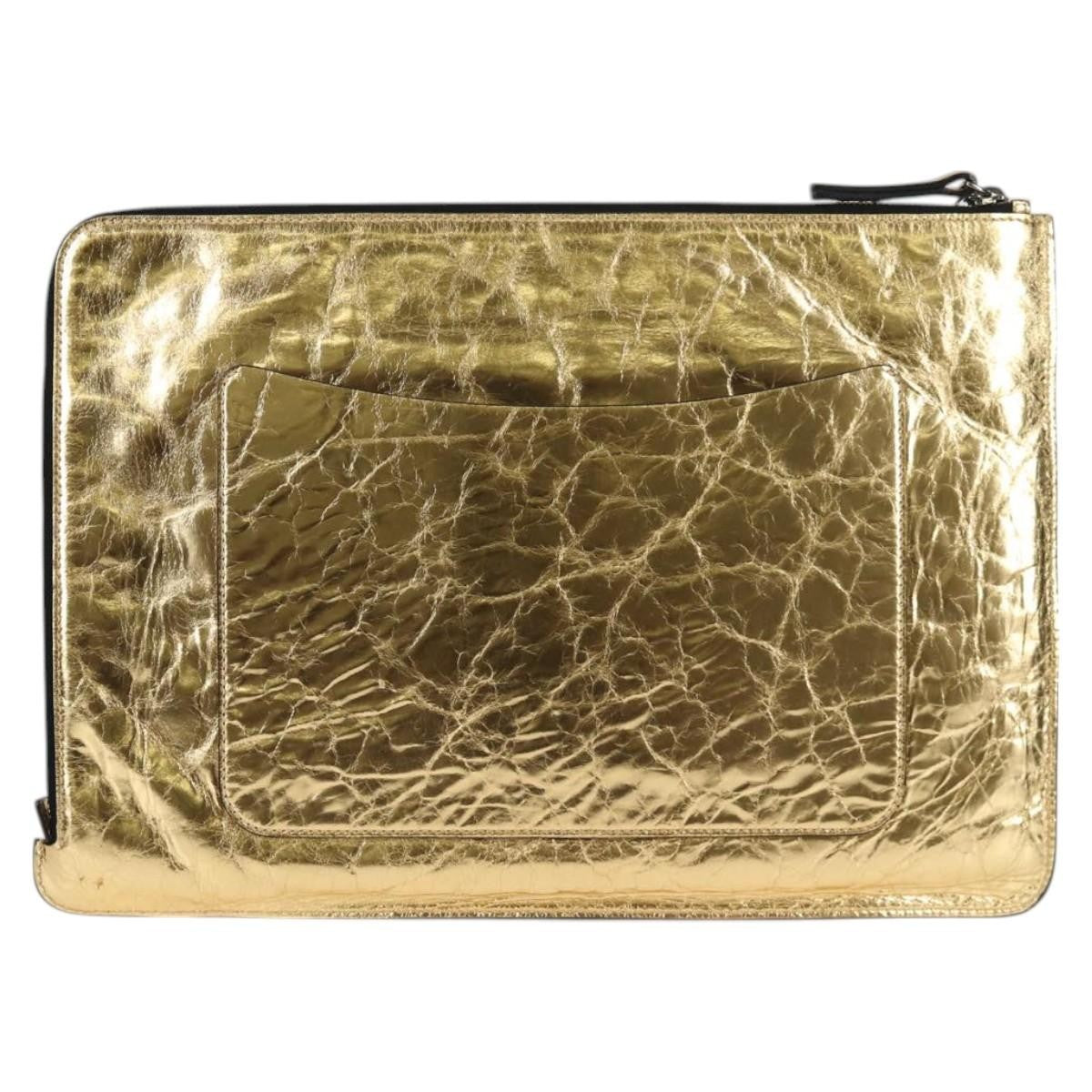 Chanel Feminine Pouch Crinkled Leather Gold Leather Clutche & Pouche Bag (Pre-Loved)