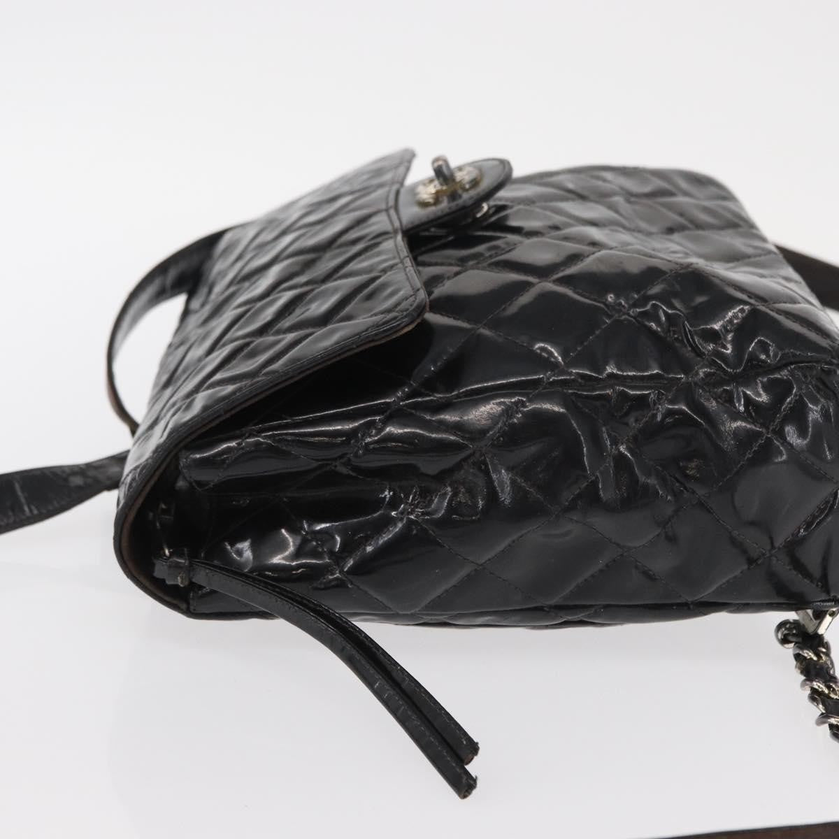 Chanel Vintage Square Flap Backpack Enamel Black Patent_Leather Backpack Bag (Authentic Pre-Loved)