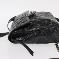 Chanel Vintage Square Flap Backpack Enamel Black Patent_Leather Backpack Bag (Authentic Pre-Loved)