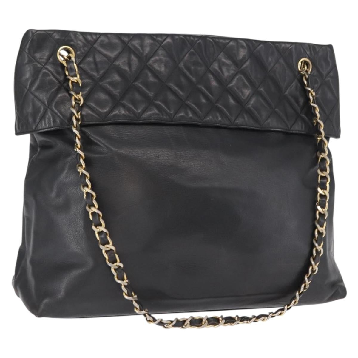Chanel Chain Tote Leather Black Leather Handbag (Authentic Pre-Loved)