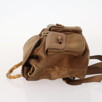 Gucci Vintage Bamboo Backpack Suede And Leather Brown Suede Backpack Bag (Authentic Pre-Loved)