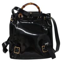 Gucci Vintage Bamboo Backpack Patent Black Patent_Leather Backpack Bag (Authentic Pre-Loved)
