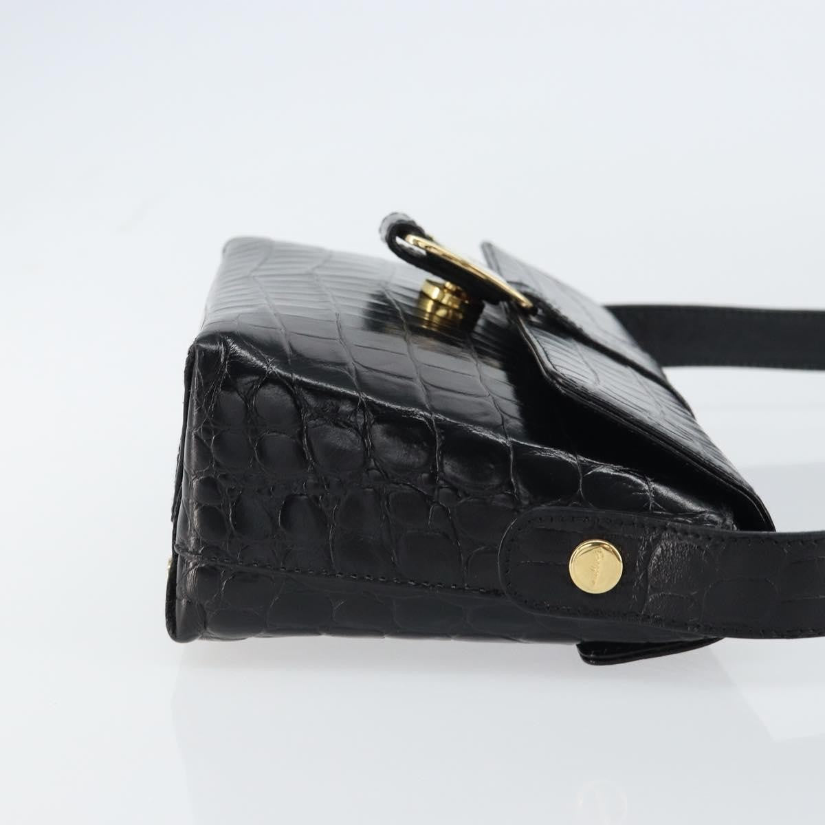 Salvatore Ferragamo Vala Shoulder Bag Embossed Leather Black Leather Shoulder Bag Bag (Authentic Pre-Loved)