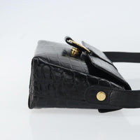 Salvatore Ferragamo Vala Shoulder Bag Embossed Leather Black Leather Shoulder Bag Bag (Authentic Pre-Loved)